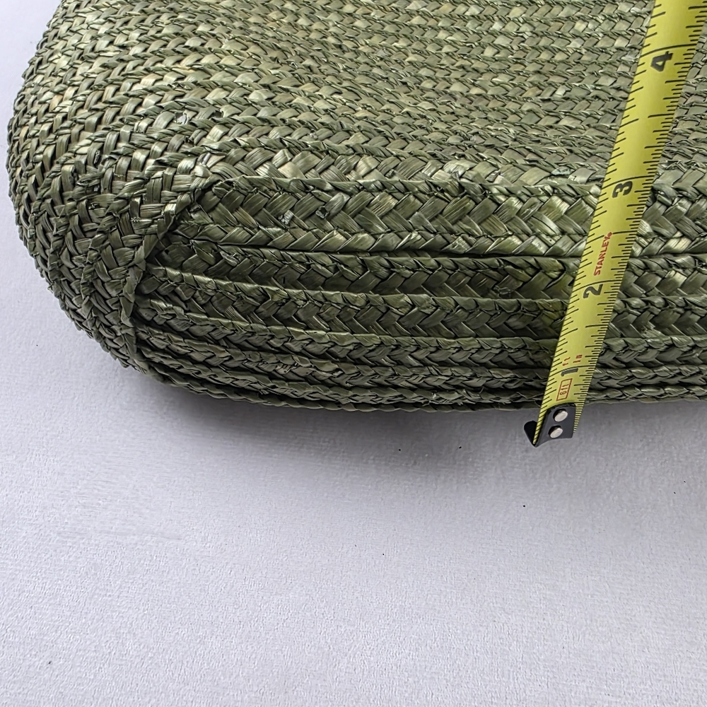 Vintage Green Straw Hanbag With Etched Wooden Handles Grannycore - Picture 8 of 8